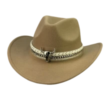 1 Women's Polyester Western Cowboy Hat, Unisex Vintage Style Hat, Silver Round Shape Decoration, Suitable For Daily Casual Wear, Western Cowboy Party, Bar Cowboy (One Size Fits All) - Silver Bull Brim Hat - View 6