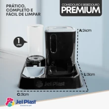 Comedouro e Bebedouro Automático Para Cães e Gatos Premium 3 em 1 Jel Plast
