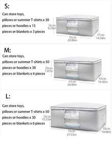 1/2/4pcs Foldable Thick Fabric Storage Bag With Handle, For Storing Clothes, Blankets, Bedroom & Wardrobe Organization, Grey - Multicolor - View 2