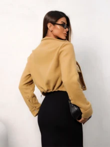 Women's Short Soft Bomber Jacket - 芥末黃 - 查看 4