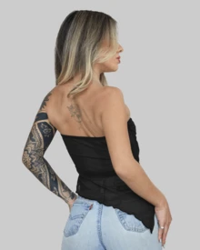 WOMEN'S BASIC ASYMMETRICAL CROPPED TUBE TOP, STRAPLESS, SUMMER, STRAP-ON, AITONA LINING - Black - View 3