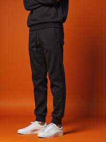Debex Men's Thick Flannel Jogger Winter Cold Sweatpants - Black - View 2