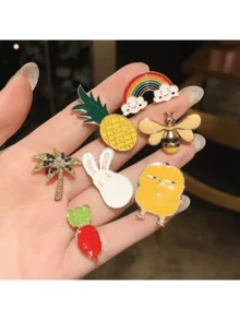 5/10 件珍珠胸针和鞋饰套装、蝴蝶结发夹、珠宝别针、时尚配饰组合、卡通胸针套装、卡通、别针、女士、纽扣