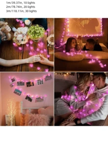 Heart Shaped String Lights, 10ft 30pcs LED Heart Shaped Fairy String Lights Battery For Room Decoration Mother's Day Decoration, Indoor & Outdoor Family Bedroom Valentine's Day Decoration For Wedding Anniversary Party, Heart Shaped Fairy Lights Romantic Decoration Family Bedroom, Dining Table Decoration, Mother's Day Center Decoration, Mother's Day Decoration, Mother's Day Gift Decoration Lights, Room Decoration (Pink) - 彩色 - 查看 4