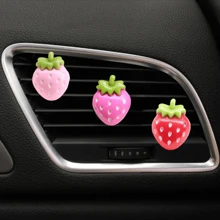 6 piezas Clips de rejilla de ventilación de coche con diseño de fresa, accesorios de auto, adecuados para hombres y mujeres, decoración de salida de ventilación de coche