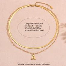 1pc Minimalist Stainless Steel Double Layer Necklace With Uppercase Letter Pendant, Suitable For Women's Daily Wear Or As A Gift For Friends - Yellow Gold - View 8