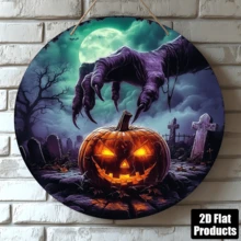 2D Flat, 1 Piece, Circular Wooden Decorative Painting Logo, Sky Themed Zombie Hand, Suitable For Bar, Kitchen, Coffee Shop, Home, Living Room, Office Decoration, Holiday Gifts, Halloween, Christmas Gifts, Perfect Gift For Gifting