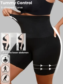 1 pieza Pantalones cortos deportivos casuales para correr sin costuras de cintura alta para mujeres de talla grande - Negro - Ver 5