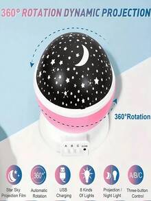 Proiettore rotante a 360° a forma di stelle e luna, proiettore LED blu/rosa rotante, luce da ballo romantica - illumina romanticamente camere da letto, piste da ballo, palchi, feste. Aggiungi scintillio a vacanze, feste, avventure di campeggio estive e feste