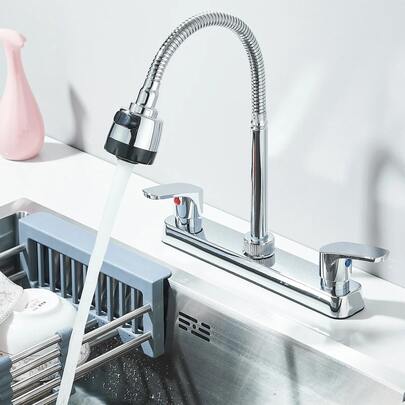 Grifo mezclador cromado para baño, llave para lavabo baño, grifo mezclador para lavabo con cuello curvo, llave mezclador para fregadero de cocina,Con un diseño giratorio flexible de 360°, dos manetas, rociador de agua de dos modos,caño de agua de arco alto, adecuado para baños modernos, autocaravanas, B&B, etc., decoración del hogar, grifo mezclador de lavabo elegante