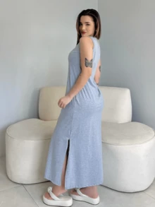 Kit Of 2 Women's Long Dresses With Pocket Basic Elegant Casual Premium Cotton - Xám/Đen - Xem 9