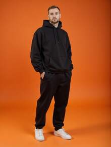 Debex Men's Thick Flannel Jogger Winter Cold Sweatpants - Black - View 3
