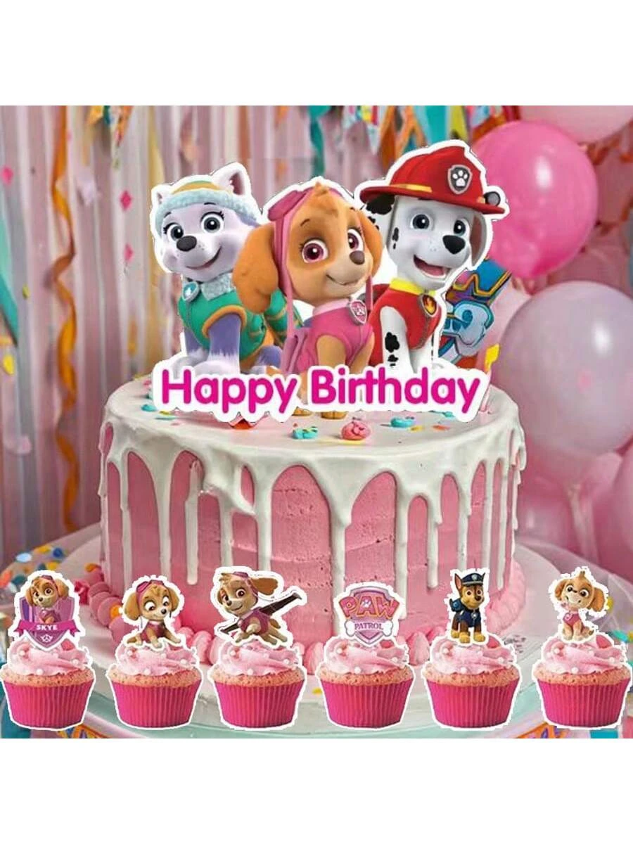 Decoración de fiesta de cumpleaños temática de Skye de PAW Patrol para niña, que incluye globos, vasos, servilletas, mantel, vajilla y pancarta de feliz cumpleaños (estilo aleatorio) - Multicolor - Ver 1