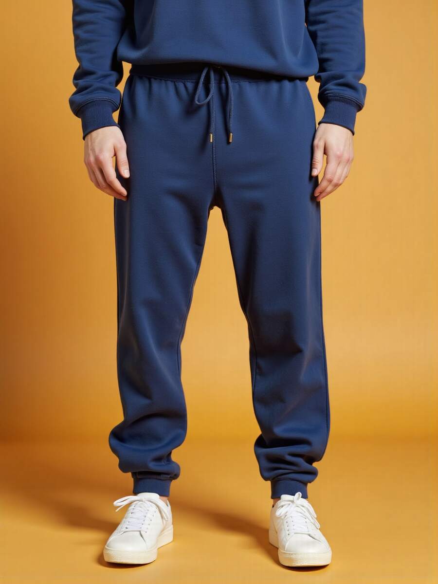 Debex Men's Thick Flannel Jogger Winter Cold Sweatpants - Navy Blue - View 1
