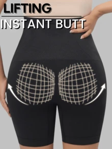 1 pieza Pantalones cortos deportivos casuales para correr sin costuras de cintura alta para mujeres de talla grande - Negro - Ver 3