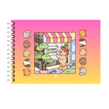 Cuaderno con  200 dibujos de Boobie Good PASTA GRUESA - FUCSIA-AMARILLO - Ver 1
