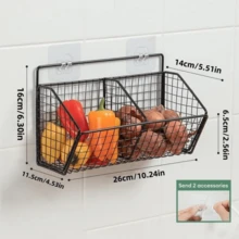 Wall Mounted Ginger Garlic Storage Rack, 1 Count Multi-Grid Kitchen Storage Basket Tidying Tool, Kitchen Storage Organizer, Home Organizer, Kitchen Organization, Holder Organizer, Home Decor Organiser - 黑色 - 查看 2