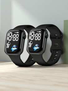 1pc Black Minimalist LED Digital Watch, Suitable For Back To School Season