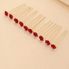 10 件经典浪漫优雅 U 形发夹，红玫瑰和白花和仿珍珠基本款发夹，女士女孩休闲派对婚礼装饰，公主仙女风格清新发饰，礼物照片道具