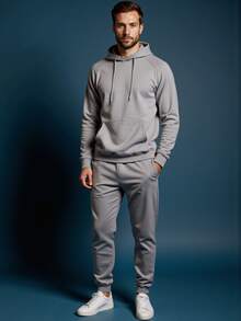 Debex Men's Thick Flannel Jogger Winter Cold Sweatpants - Light Grey - View 3