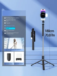 Trépied Perche à Selfie de 170 cm/67 pouces, avec éclairage d'appoint, trépied en aluminium extensible avec télécommande Bluetooth, compatible avec les smartphones et Android, parfait pour les voyages, le vlog, la vidéo et la photo - avec éclairage d'appoint compatible avec les et les smartphones Android pour les vacances d'été, les voyages, l'éclairage d'appoint, les activités de plein air, le support de diffusion en direct