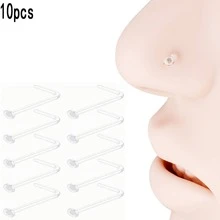 5-15pcs/Set Anting Hidung Transparan Unisex - Cincin Hidung Akrilik Berbentuk L - Aksesori Modis Minimalis Sederhana, Desain Ujung Datar, Dikemas Secara Individual, Cocok Untuk Kerja, Pemakaian Sehari-hari, Olahraga - Clear - View 13