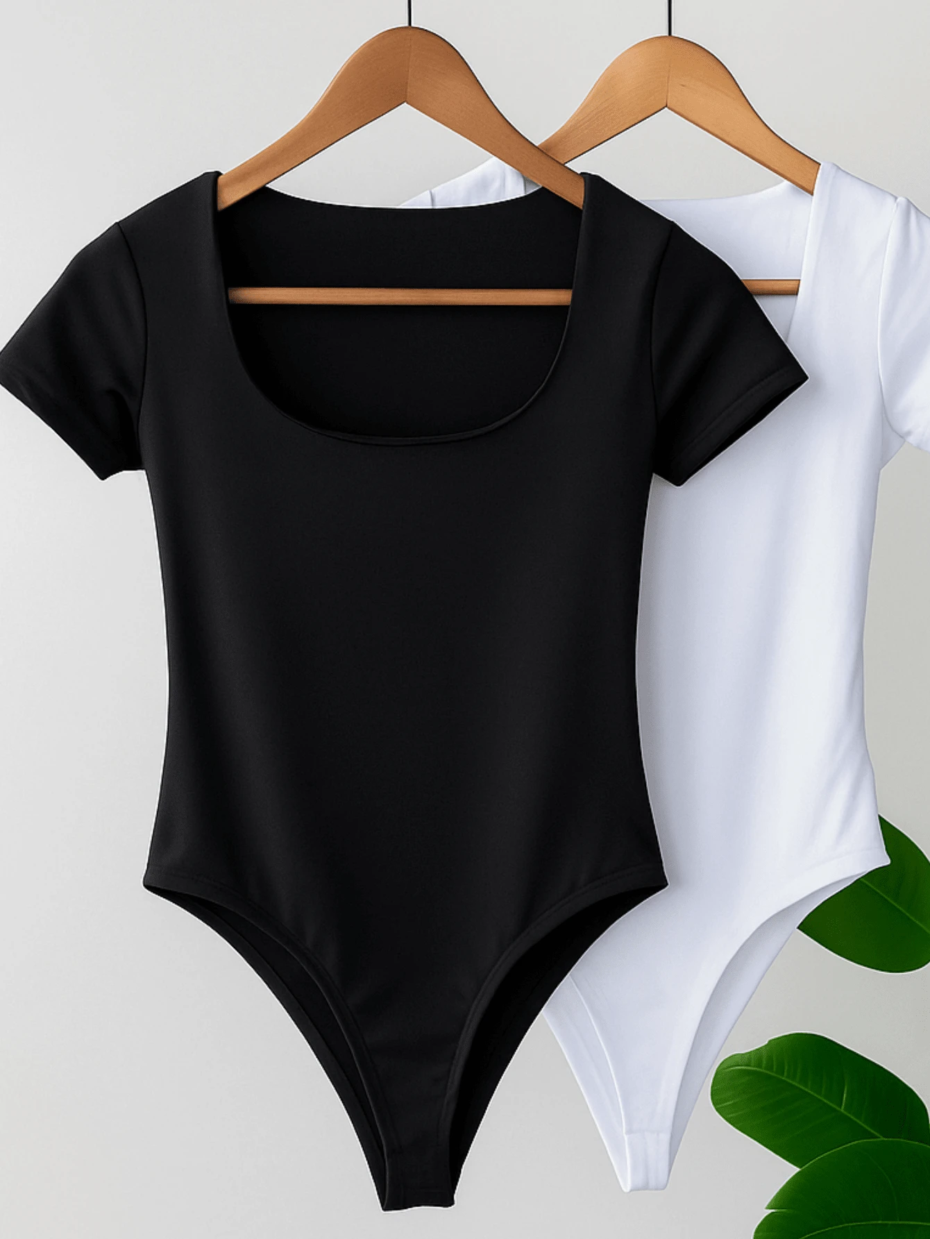 Kit 2 Women's Bodysuit With Square Neckline And Short Sleeves In Suplex - 黑/白 - 查看 1
