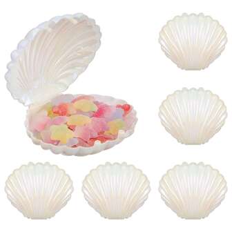 10pcs Shell Candy Box, Pearlescent White Ribbon Lid Shell Shape Fairy Tale Mermaid Theme Packaging Box, Suitable For Wedding/Birthday/Christmas/Halloween/Thanksgiving/Bridal Gift Party/Gender Revelation Party, Candy And Cake Packaging Display Box
