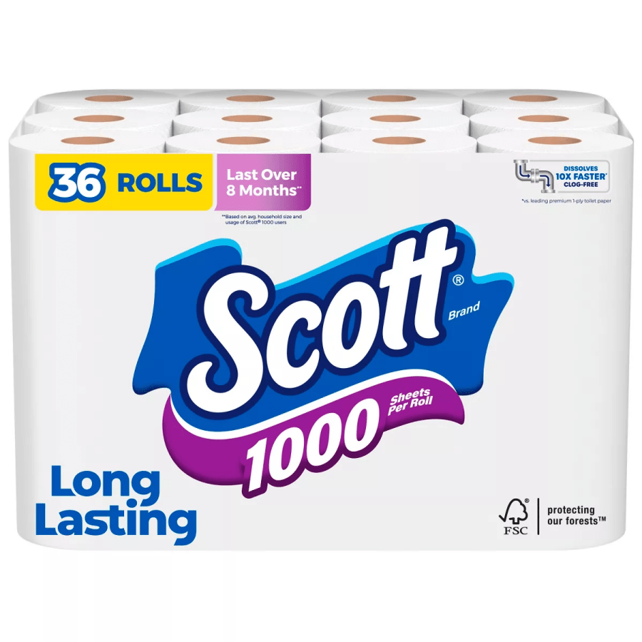 Scott 1000 Septic-Safe 1-Ply Toilet Paper | Ultra Strong & Soft | 1000 Sheets Per Roll | Septic & RV Safe | Bulk Value Pack"​-(4 Rolls)