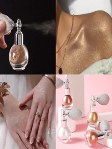 高光粉喷雾瓶，升级版多用途粉喷雾瓶，复古雾化器喷雾瓶，可再填充闪亮粉雾化器玻璃瓶，非常适合旅行和家居装饰（空瓶无粉），旅行必需品学校用品假日露营假日必需品度假配件迷你香水女士香水男士香水容器。 - 查看 1