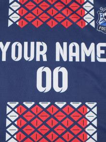 2025 Custom Your Own Jersey, Breathable Quick-Dry 210g Single Piece Top, Unisex Sports Team Club Training V-Neck Football Shirt With Front & Back Printed Name, Number, Logo, Comfortable Fit, Navy Blue With Red - Multicolor - View 4