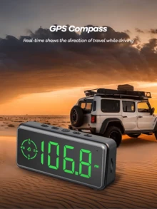 REMAX 车载 GPS 数字车速表、GPS 指南针抬头显示器（适用于所有车型）、带 FM 收音机、支持存储卡、时间显示、汽车配件、超实用户外运动汽车用品 - 黑色 - 查看 9