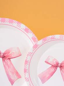 10/25pcs Bowknot Paper Plates, Pink Bow Designed Disposable Plates For Party, Birthday Party, Gift-Giving, Hold 25 Guests - Multicolor - View 3