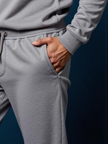 Debex Men's Thick Flannel Jogger Winter Cold Sweatpants - Light Grey - View 7