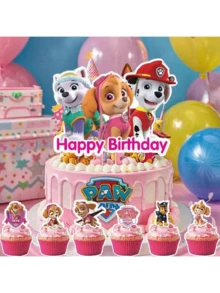 Decoración de fiesta de cumpleaños temática de Skye de PAW Patrol para niña, que incluye globos, vasos, servilletas, mantel, vajilla y pancarta de feliz cumpleaños (estilo aleatorio) - Multicolor - Ver 3