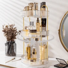 3 Tier Makeup Organizer 360 Degree Rotating Transparent Cosmetic Storage Box With Spinning Skincare Shelf Beauty Display Rack For Dressing Table - 預設 - 查看 2
