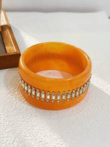 1 件时尚复古扎染树脂水钻镶嵌宽手链，适合女性参加派对佩戴 - 鑲鑽手鐲 - 查看 3