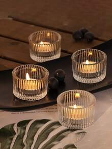 1pc- Fine Vertical Stripe Simple Glass Candlestick, High-Temperature Resistant Transparent Glass Ambient Candle, Small Round Cup Empty Cup Candlestick, Fine Line Tea Wax Cup, Best-Selling Candlestick, Best-Selling Candle Cup Glass Aroma Cup