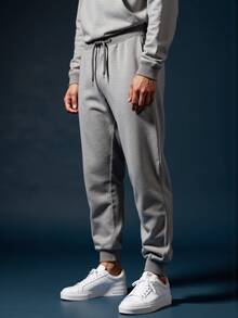 Debex Men's Thick Flannel Jogger Winter Cold Sweatpants - Light Grey - View 2