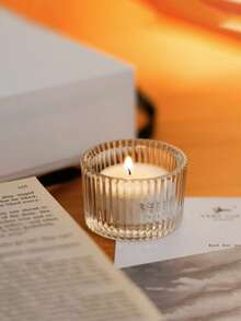 1pc- Fine Vertical Stripe Simple Glass Candlestick, High-Temperature Resistant Transparent Glass Ambient Candle, Small Round Cup Empty Cup Candlestick, Fine Line Tea Wax Cup, Best-Selling Candlestick, Best-Selling Candle Cup Glass Aroma Cup