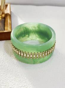 1 件时尚复古扎染树脂水钻镶嵌宽手链，适合女性参加派对佩戴 - 鑲鑽手鐲 - 查看 5