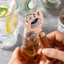 1/2pcs Beer Bottle Opener, Household Solid Wood Handle Rose Gold Creative Vertical Stainless Steel Bottle Opener, Household Bar Tools, Summer Wine Accessories