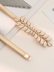 1pc Metallic Elastic Waist Belt, Suitable As Dress Accessory - Gold - View 5