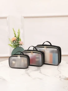 3件套大容量化妆包旅行必需品化妆品收纳包化妆收纳袋洗漱包收纳袋新年礼物开学季必备旅行包学校假期返校用品旅行包女士 - 黑色 - 查看 2