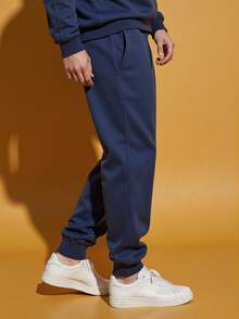 Debex Men's Thick Flannel Jogger Winter Cold Sweatpants - Navy Blue - View 6