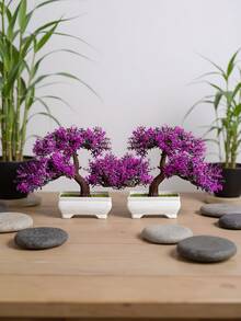 2/4pcs Artificial Realistic Artificial Bonsai Tree In Small Pot With Plastic Cement Pots For Home Table Decoration Decoration Garden Arrangement Ornaments, Simulation Tree, Artificial Plants, Decoration, Room Decoration, Christmas Decrations, Bedroom Decoration - Multicolor - View 4
