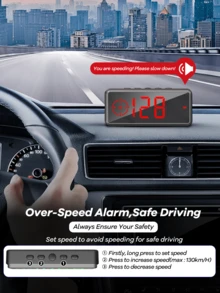 REMAX 车载 GPS 数字车速表、GPS 指南针抬头显示器（适用于所有车型）、带 FM 收音机、支持存储卡、时间显示、汽车配件、超实用户外运动汽车用品 - 黑色 - 查看 4