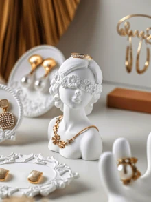 1 قطعة حامل عرض مجوهرات على شكل رأس إنساني من الراتنج بطراز أوروبي مبتكر، مناسب لتخزين الأقراط والقلائد والقلادات للفتيات. قطعة ديكورية يمكن وضعها في غرفة المعيشة أو خزانة السرير، ديكور الغرفة - متعدد الألوان - مشاهدة 8