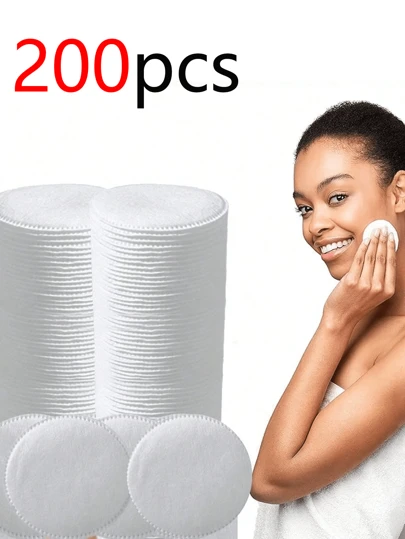 200/100/80pcs Reusable Round Facial Cleansing Pads, Makeup Remover Pads, 3-Ply Thickened, Perforated Design, Skin Care, Wet Use, Snap Edge, Soft & Hypoallergenic, For Face & Nails