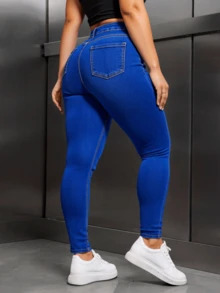 Jeans pitillo de cintura alta - Azul - Ver 3